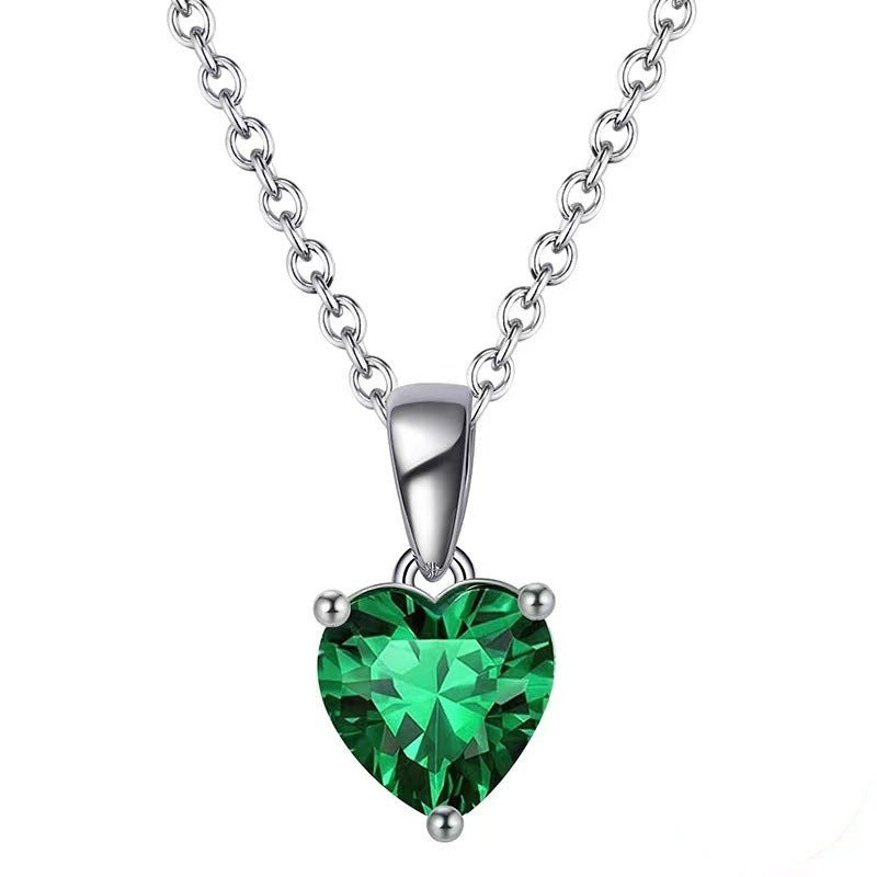 Women's Colorful Heart Gemstone Necklace, Birthday Stone 3A Zircon